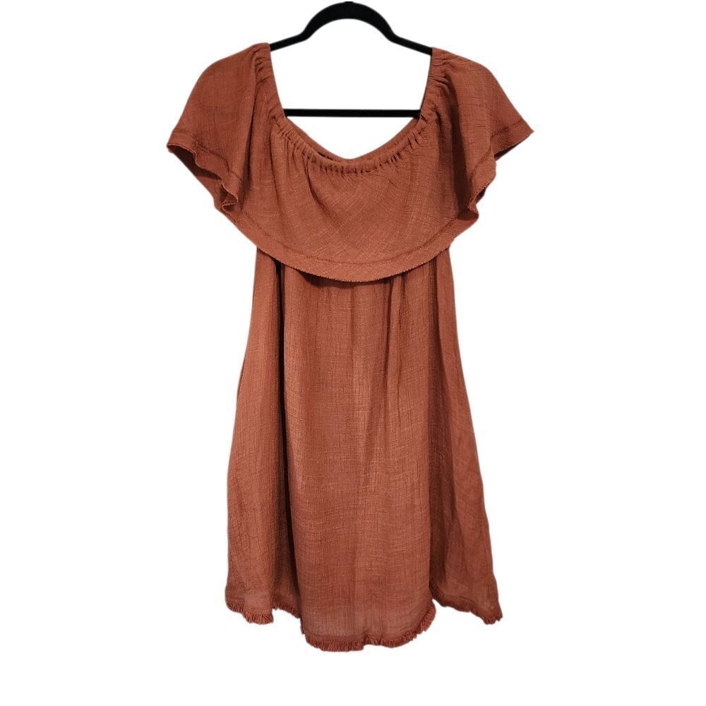 Wishlist Mini Dress M/L Burnt Orange Fringe Bottom Boho Western Cowgirl